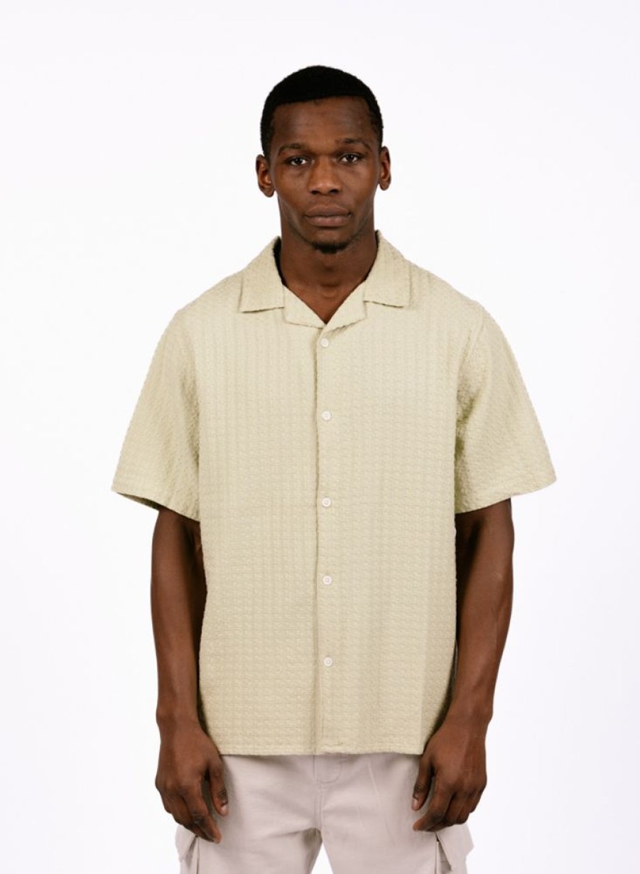 Wax London Shirts | Wax London Didcot Ss Shirt Texture Wave Stripe Sage