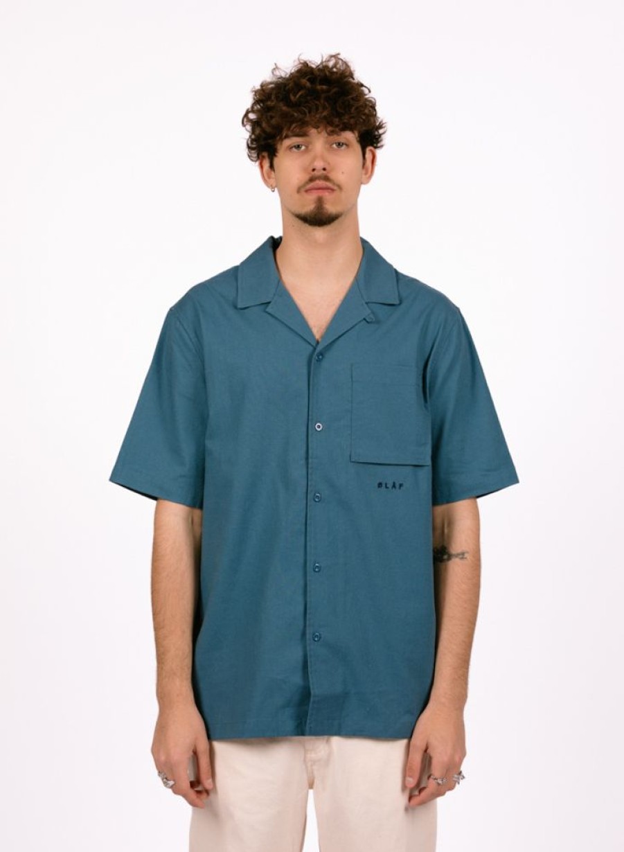 Olaf Hussein Shirts | Olaf Hussein Cotton Linen Ss Shirt Ocean Teal