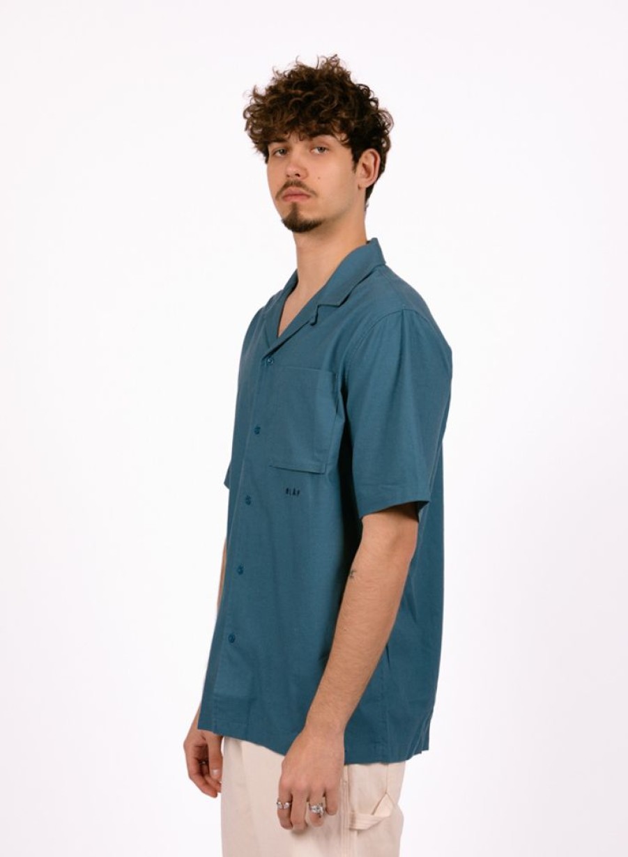 Olaf Hussein Shirts | Olaf Hussein Cotton Linen Ss Shirt Ocean Teal