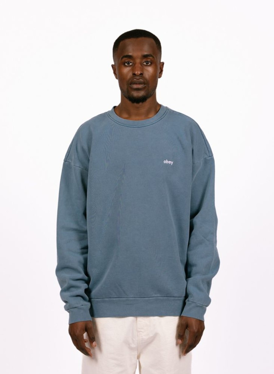 Obey Sweaters | Obey Lowercase Pigment Crew Pigment Coronet Blue