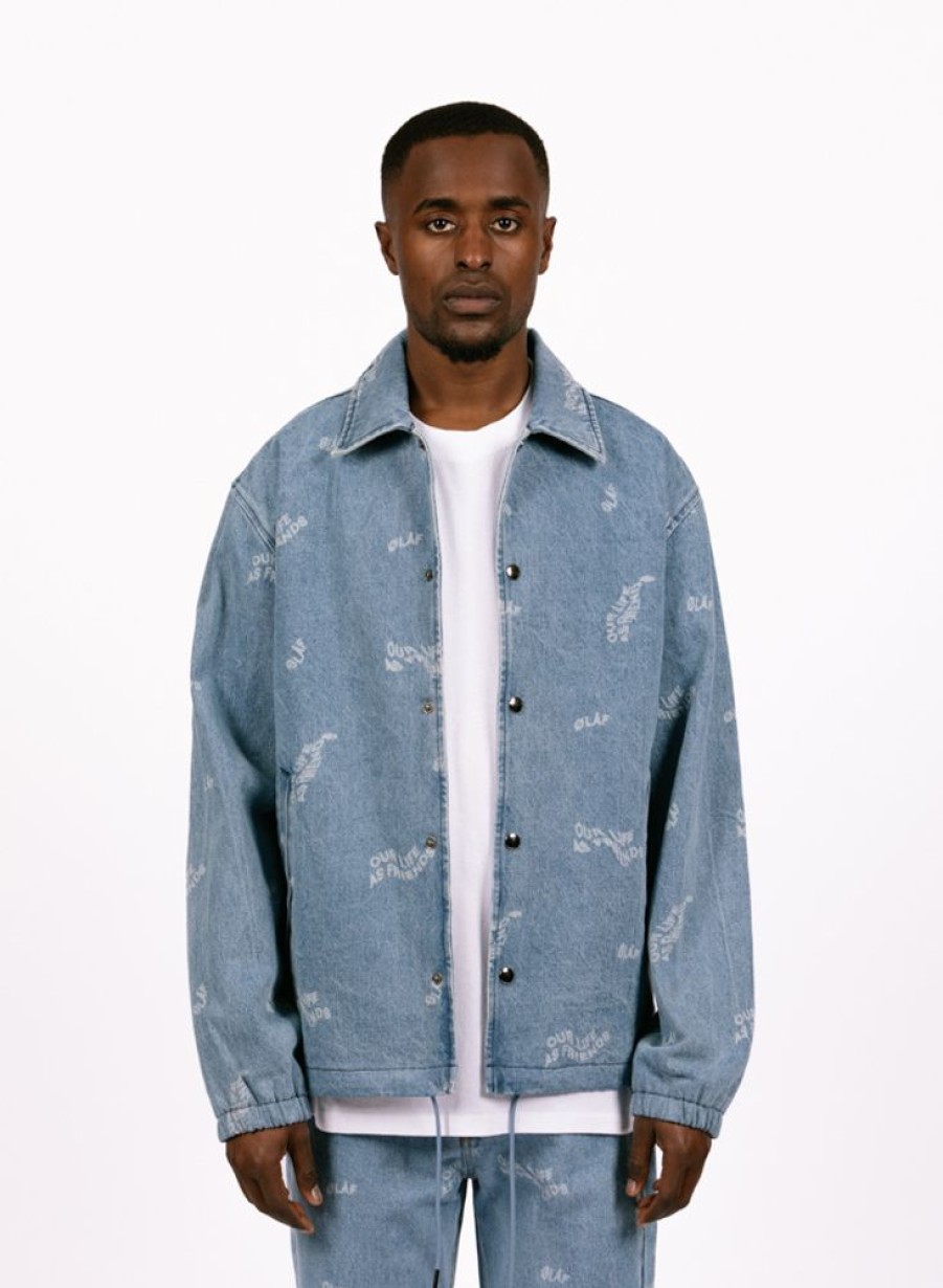 Olaf Hussein Jackets | Olaf Hussein Wavy Aop Denim Coach Jacket