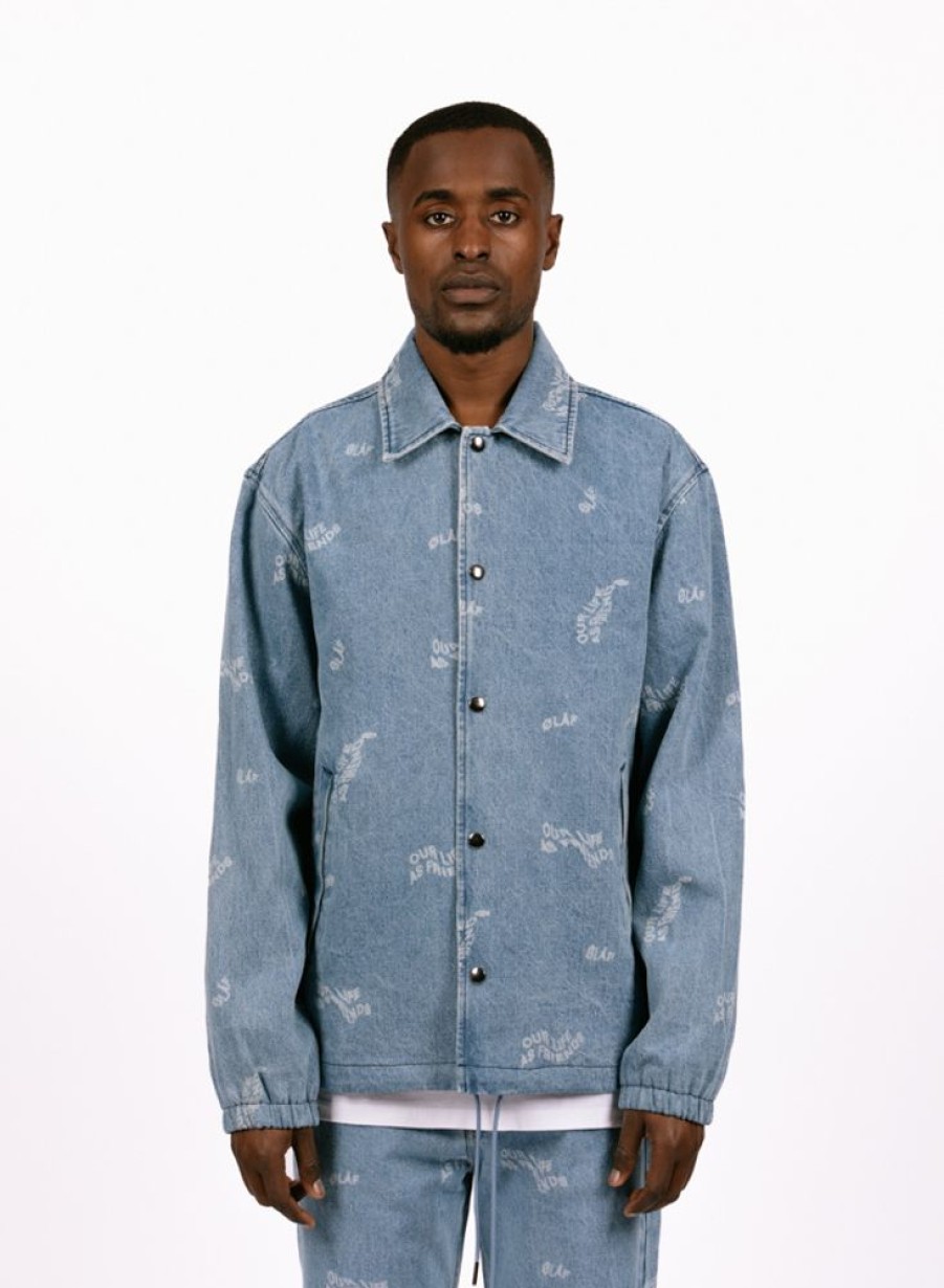 Olaf Hussein Jackets | Olaf Hussein Wavy Aop Denim Coach Jacket