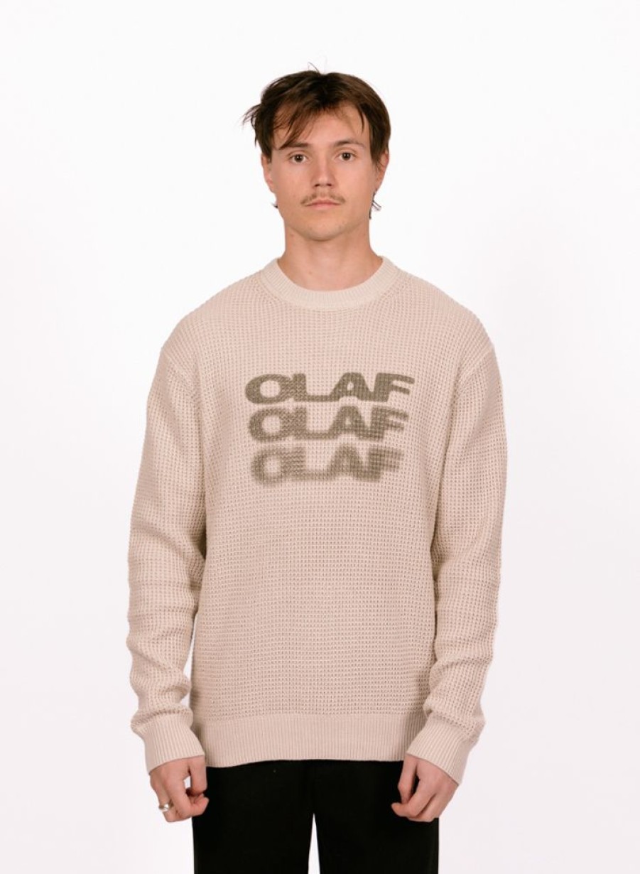 Olaf Hussein Sweaters | Olaf Hussein Olaf Drift Waffle Knit Crewneck Cement