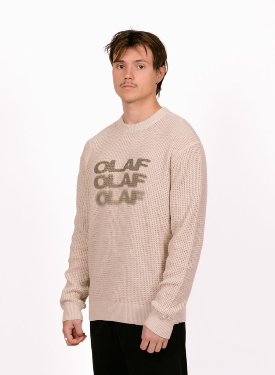 Olaf Hussein Sweaters | Olaf Hussein Olaf Drift Waffle Knit Crewneck Cement