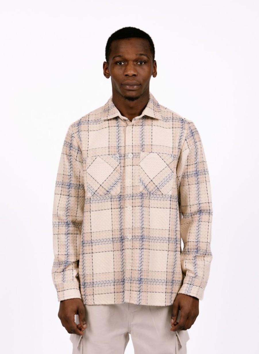 Wax London Shirts | Wax London Summer Whiting Overshirt Earl Check Ecru Blue