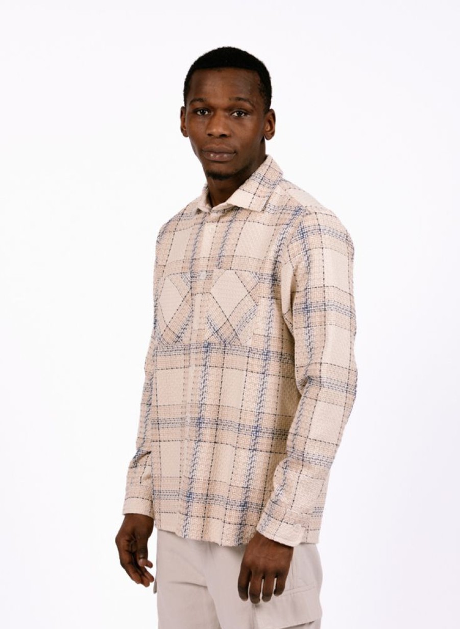 Wax London Shirts | Wax London Summer Whiting Overshirt Earl Check Ecru Blue