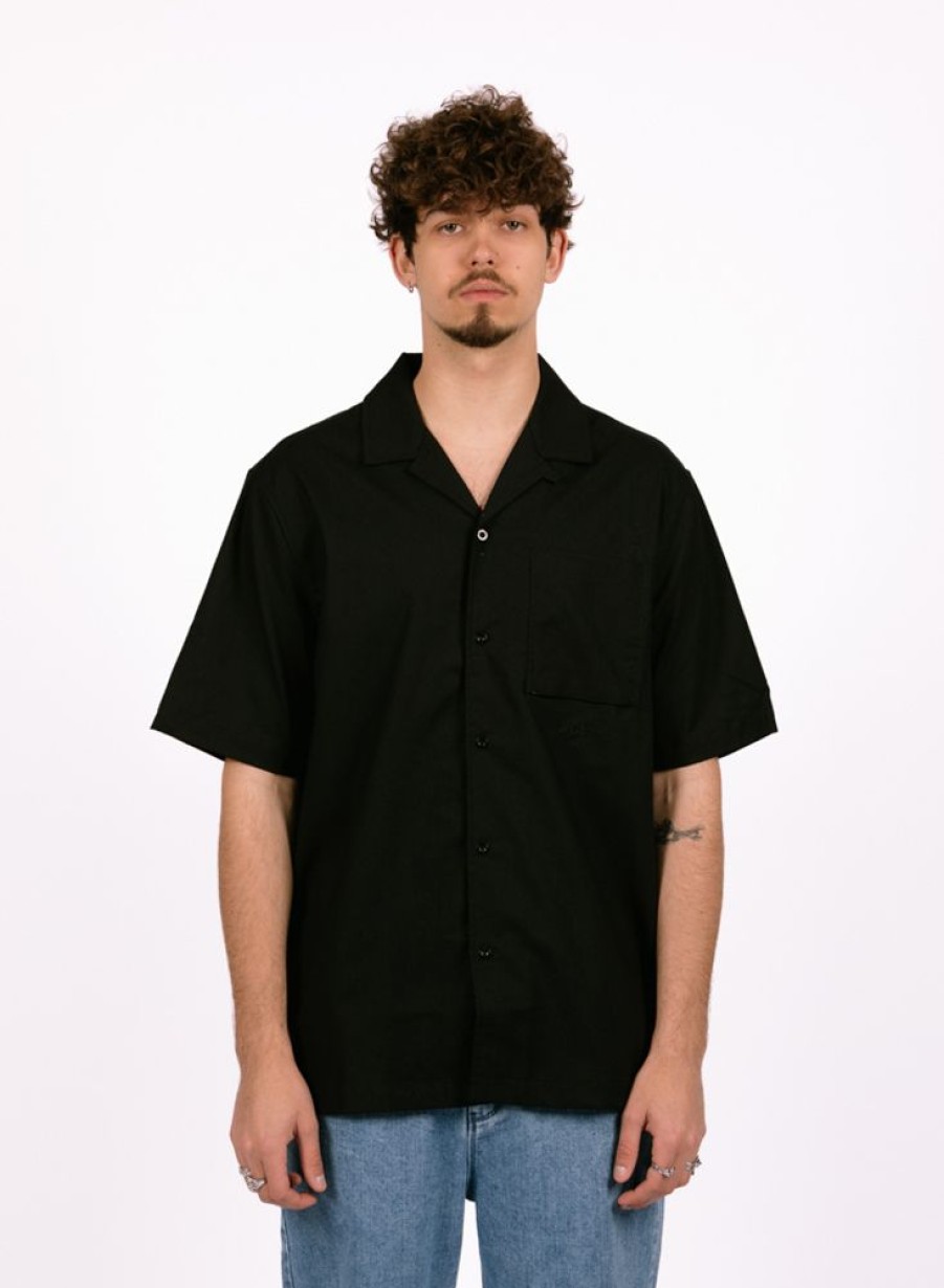 Olaf Hussein Shirts | Olaf Hussein Cotton Linen Ss Shirt Black