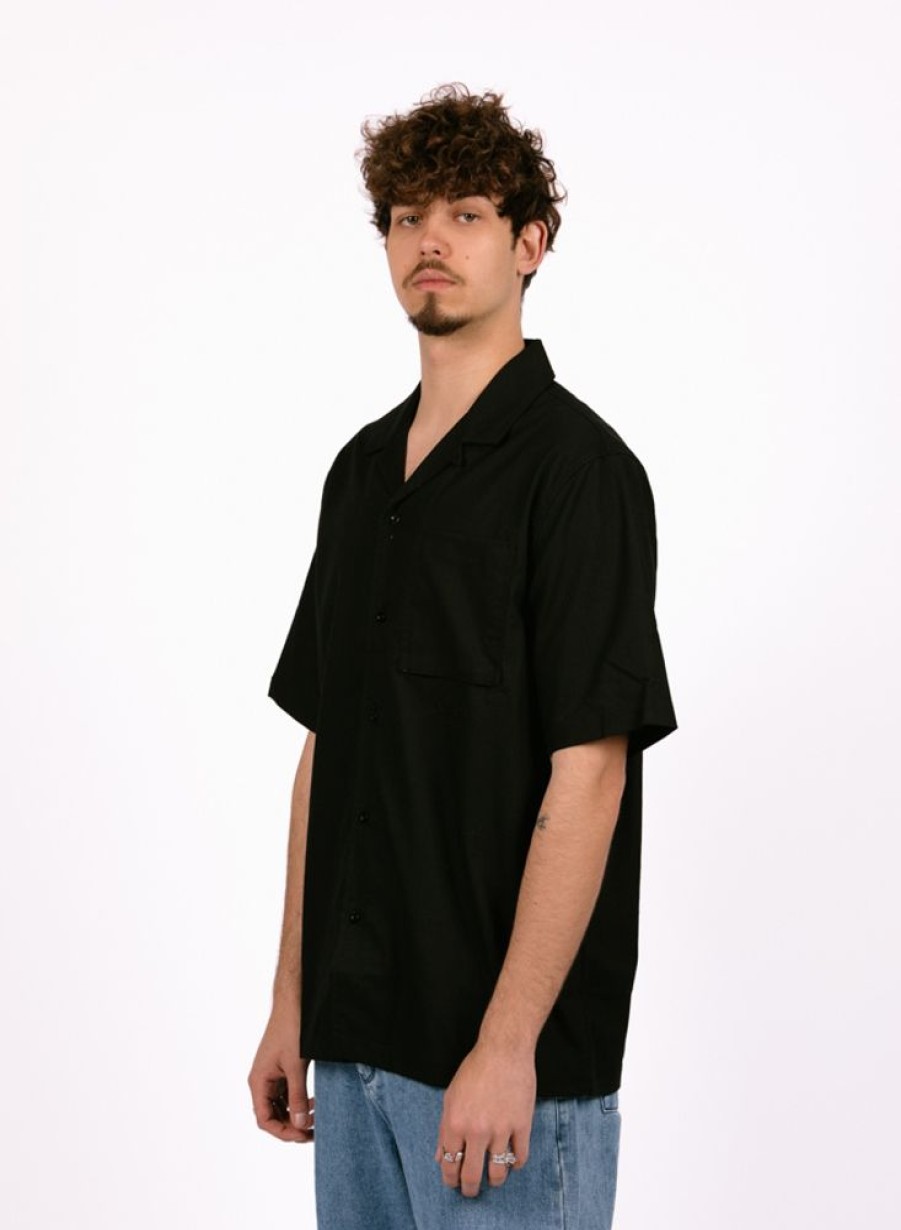 Olaf Hussein Shirts | Olaf Hussein Cotton Linen Ss Shirt Black